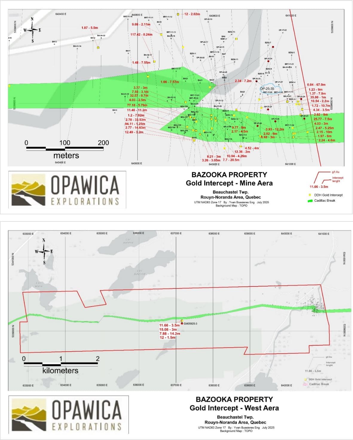 Opawica Exploration Announces Conceptual Gold Target on Cadillac-Larder Lake Break