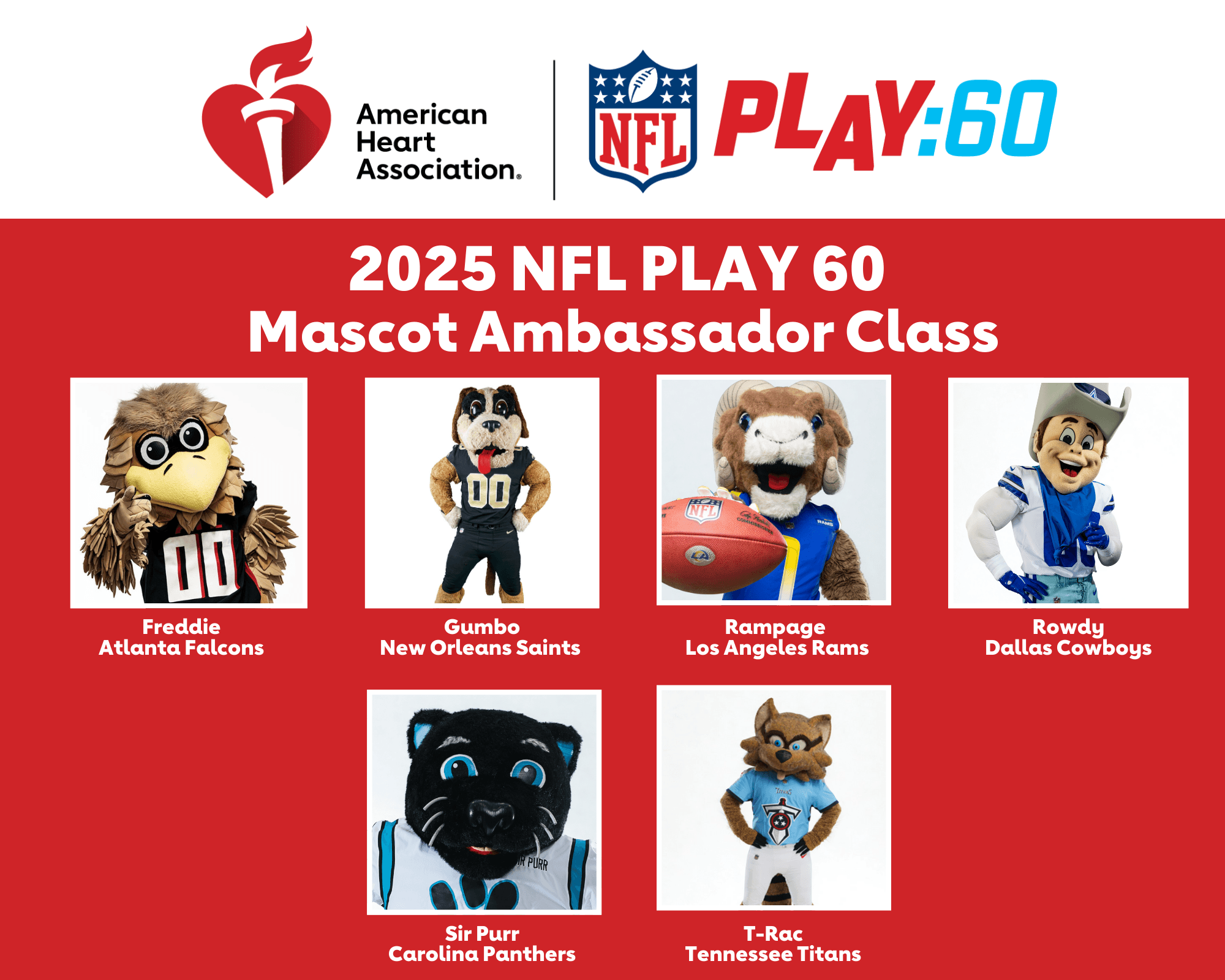 NFL Mascots Join Forces with American Heart Association to Promote Youth Physical Activity