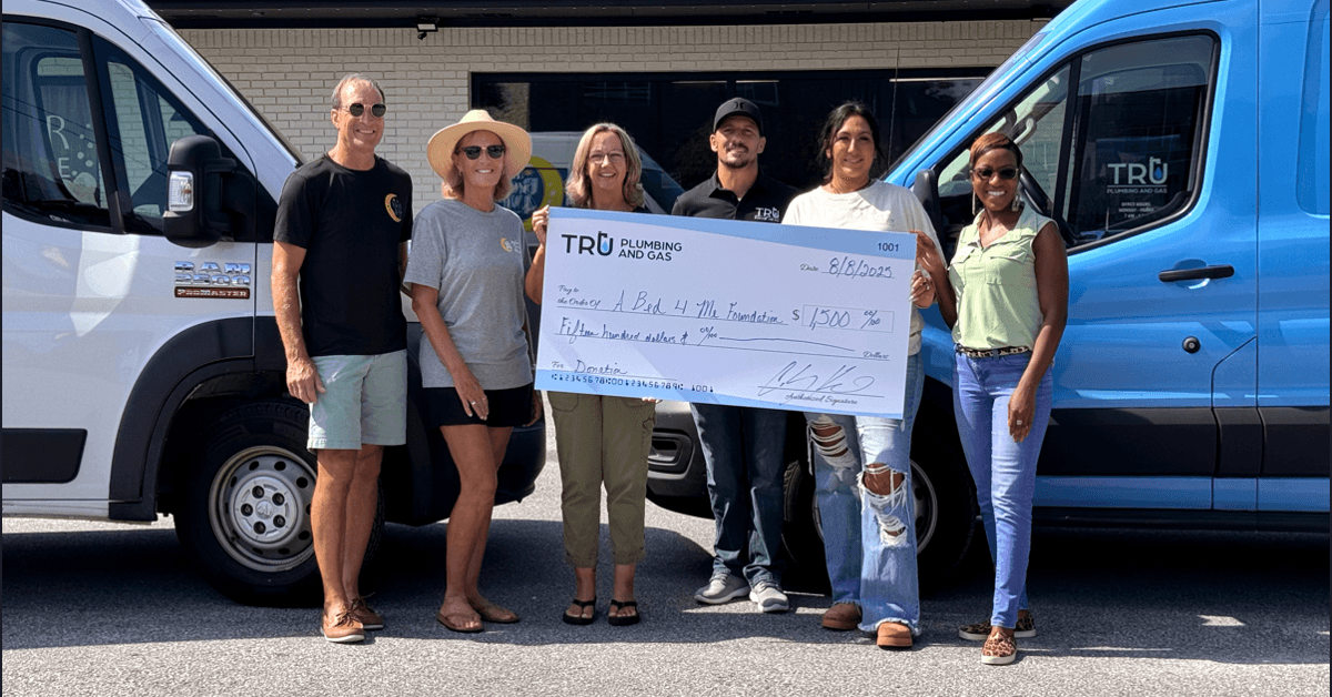 Tru Plumbing and Gas Launches Monthly 'Making Waves' Charitable Initiative with $1,500 Donation to A Bed 4 Me Foundation