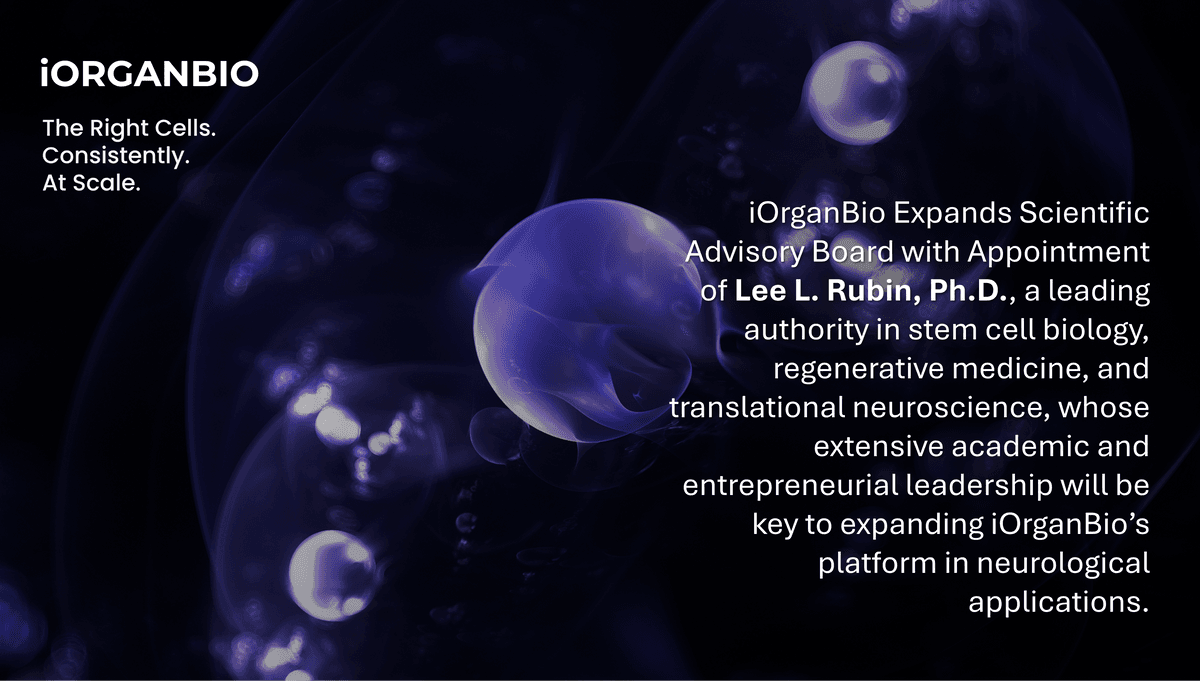 iOrganBio Appoints Stem Cell Expert Lee L. Rubin to Scientific Advisory Board