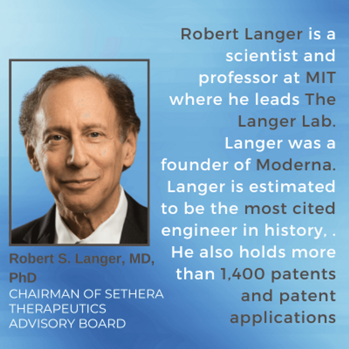 Sethera Therapeutics Bolsters Leadership with Biotech Luminary Dr. Robert Langer and Military Strategist Brigadier General Larry Lunt