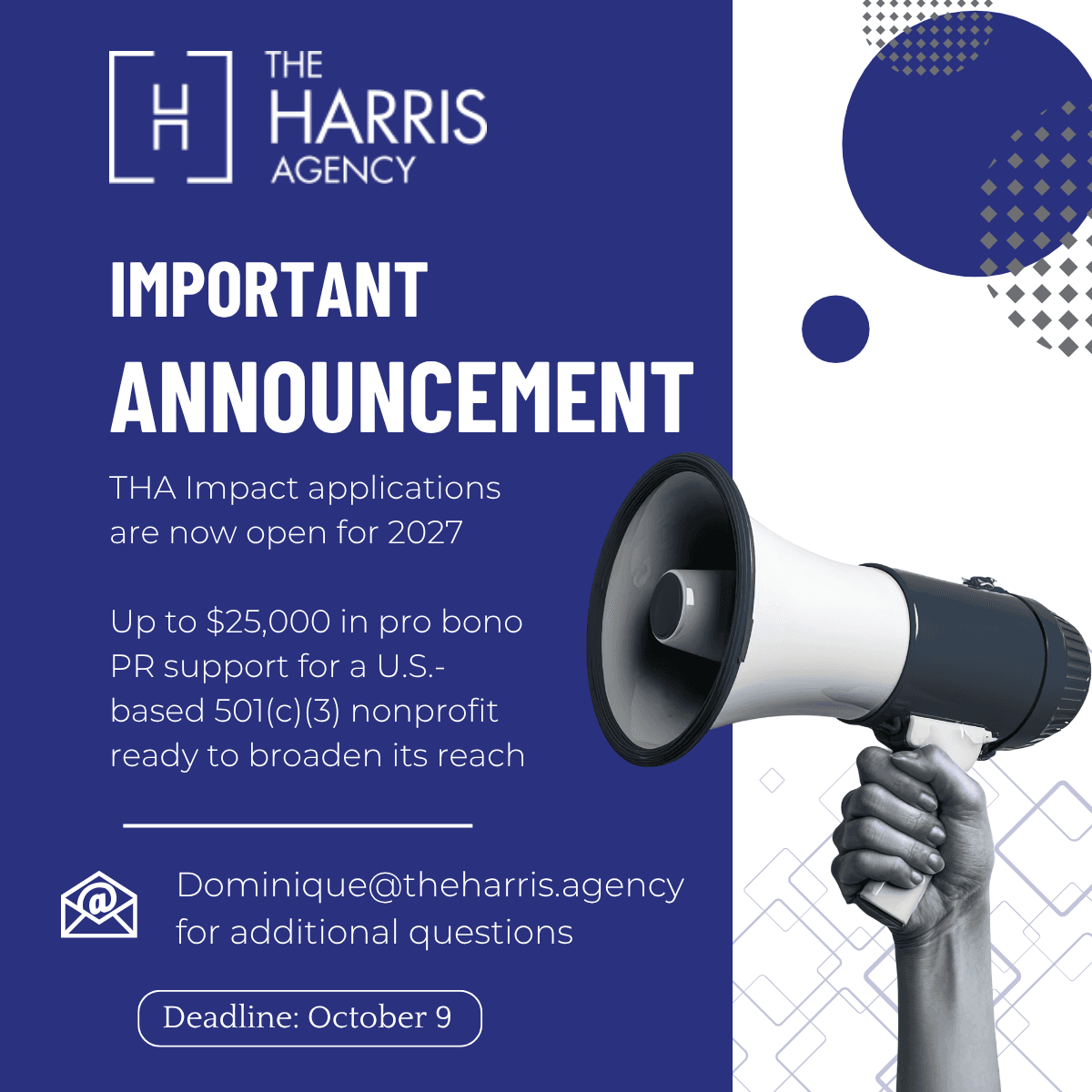 Harris Agency Opens Applications for 2027 Pro Bono Communications Grant